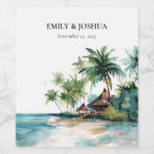 Hochzeit mit tropischen Wasserfarben Weinetikett (Einzelnes Label)