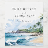 Hochzeit mit tropischen Wasserfarben Weinetikett (Einzelnes Label)