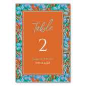 Hochzeit mit tropischer Orange und Blume Tischnummer (Rückseite)