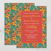Hochzeit mit tropischer Orange und grüner Flora Einladung (Vorne/Hinten)