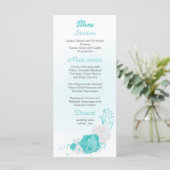 Hochzeit mit türkisfarbenem Blumen Menükarte (Stehend Vorderseite)