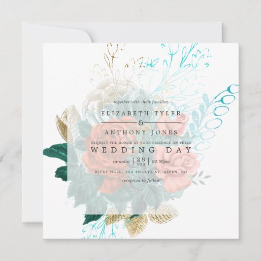 Hochzeit mit türkisfarbenem Korallenwasser Einladung (Vorderseite)