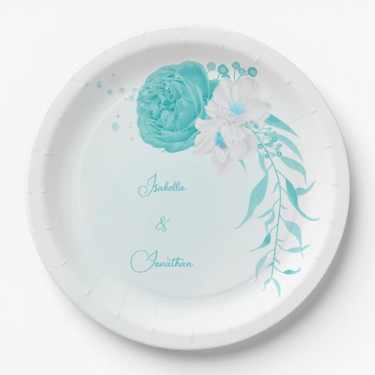 Hochzeit mit türkisfarbenem Weiß Pappteller (Vorderseite)