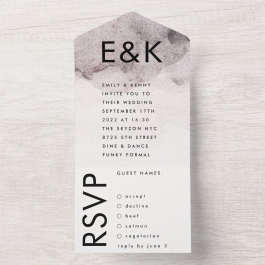 Hochzeit mit ultramoderner Schwarzer Tinte All In One Einladung (Innen)