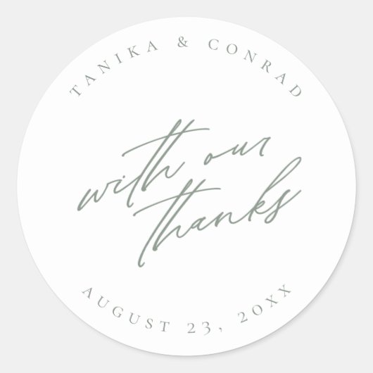 Hochzeit mit unserem Dankeschön Sage/Wht ID954 Runder Aufkleber (Vorderseite)
