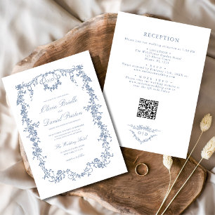 Hochzeit mit viktorianischem, staubblauem QR-Code- Einladung