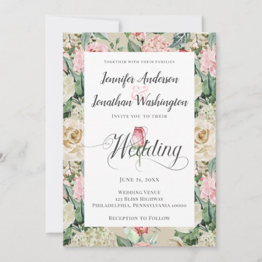 Hochzeit mit Viktorianischer Rose Ankündigung (Vorderseite)