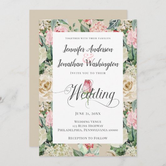 Hochzeit mit Viktorianischer Rose Ankündigung (Vorne/Hinten)