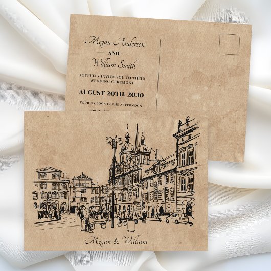 Hochzeit mit Vintage-Architektur Postkarte
