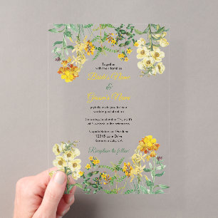 Hochzeit mit Vintage-Gelb-Aquarell-Blumen Botanica Acryleinladungen