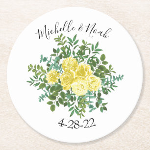 Hochzeit mit Vintage-Gelber Rose Runder Pappuntersetzer