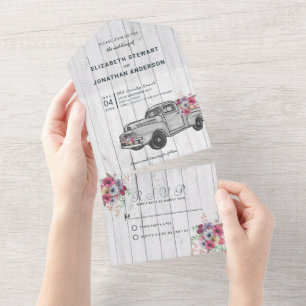 Hochzeit mit Vintage-LKW All In One Einladung
