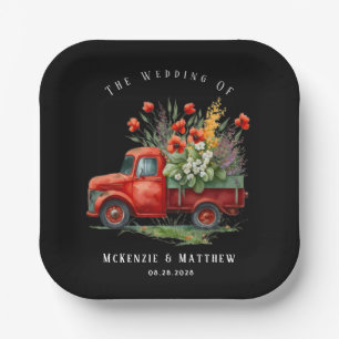 Hochzeit mit Vintage-LKW und roten Mohnblumen Pappteller