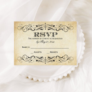 Hochzeit mit Vintage-Pergament-Rollen-Schriftzug RSVP Karte