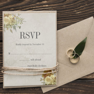 Hochzeit mit Vintage-Tapete und goldenen Rosen RSVP Karte