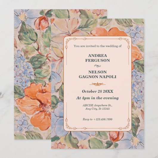 Hochzeit mit Vintagem Blumenwasser Einladung (Vorne/Hinten)