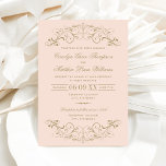 Hochzeit mit Vintagem Blush und antikem Gold Geblü<br><div class="desc">Dekorative Wirbel und Schnörkel umrahmen dieses Vintage,  inspirierte Hochzeitsdesign. Rosa Blush und antikes Gold. Personalisieren Sie den benutzerdefinierten Text für Ihre Ehezeremonie und Ihren Empfang.</div>