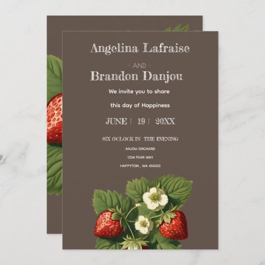 Hochzeit mit Vintagem Erdbeeren Einladung (Vorne/Hinten)