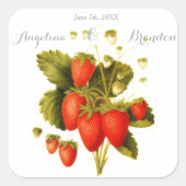 Hochzeit mit Vintagem Erdbeeren Quadratischer Aufkleber (Vorderseite)