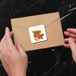 Hochzeit mit Vintagem Erdbeeren Quadratischer Aufkleber