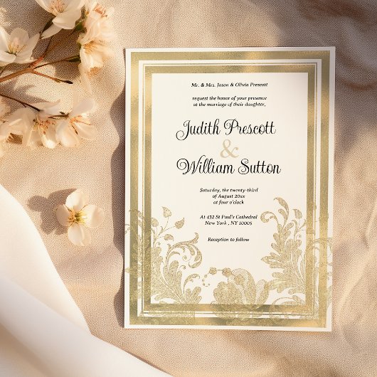 Hochzeit mit Vintagem Goldgold Einladung
