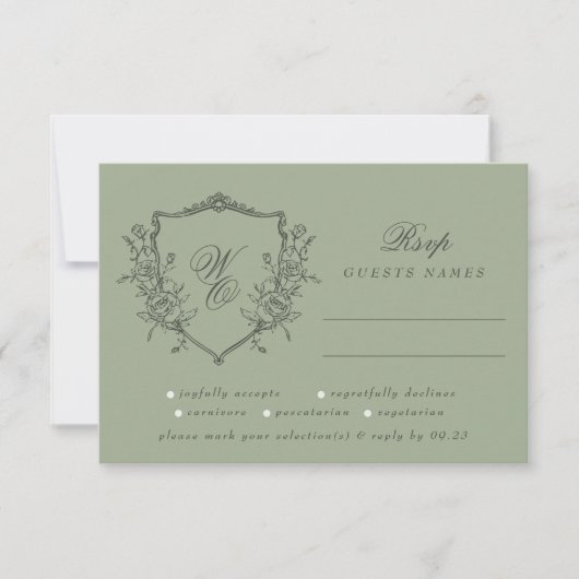 Hochzeit mit Vintagem Wappen RSVP Karte (Vorderseite)