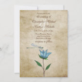 Hochzeit mit Vintager Libelle und blauer Blume Einladung (Vorderseite)