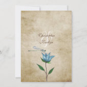 Hochzeit mit Vintager Libelle und blauer Blume Einladung (Rückseite)