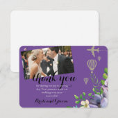 Hochzeit mit Violett-Flora und -reisen Dankeskarte (Vorne/Hinten)