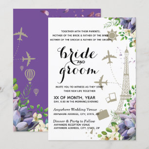 Hochzeit mit Violett-Flora und -reisen Einladung