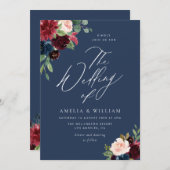 Hochzeit mit Wasserfarbe, Bordeaux und Rotze Einladung (Vorne/Hinten)