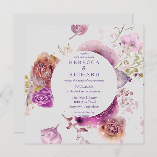Hochzeit mit Wasserfarbe Einladung (Vorne/Hinten)