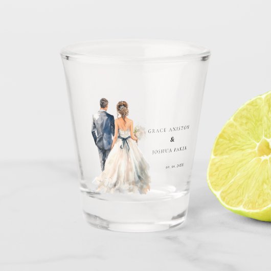 Hochzeit mit Wasserfarbe Schnapsglas (Vorderseite)