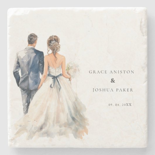 Hochzeit mit Wasserfarbe Steinuntersetzer (Vorderseite)