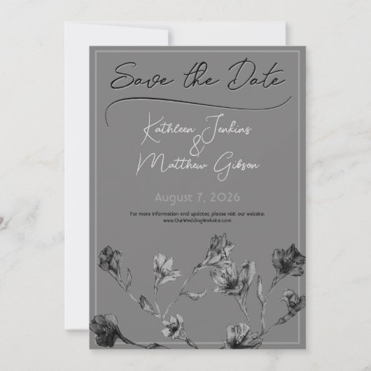 Hochzeit mit weichem grauem Flor Save The Date (Vorderseite)