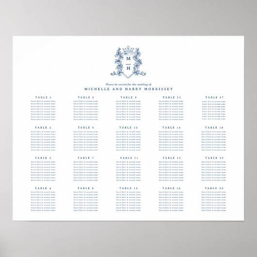 Hochzeit mit weißem blauem Herzen 20 Tische Poster (Vorne)