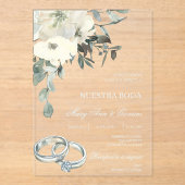 Hochzeit mit weißer Blüte Acryleinladungen (Vorderseite)