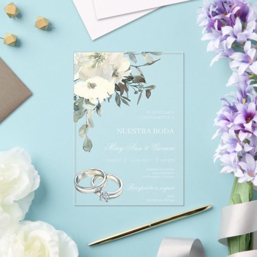 Hochzeit mit weißer Blüte Acryleinladungen (In Situ (Hochzeit))