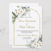 Hochzeit mit weißer Blüte - Spanisch Einladung (Vorne/Hinten)