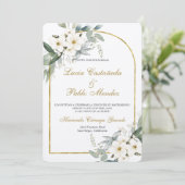 Hochzeit mit weißer Blüte - Spanisch Einladung (Stehend Vorderseite)