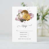 Hochzeit mit weißer, burgunischer und goldener Flo RSVP Karte (Stehend Vorderseite)