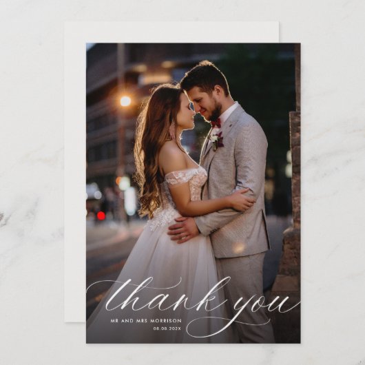 Hochzeit mit weißer Kalligrafie Dankeskarte (Vorne/Hinten)