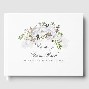 Hochzeit mit weißer und goldener Flora Gästebuch