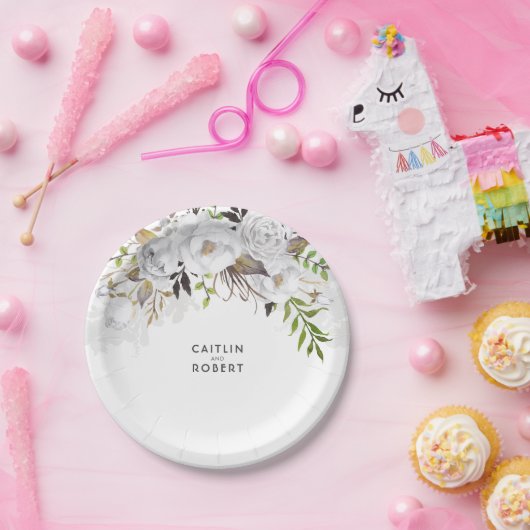 Hochzeit mit weißer und goldener Wasserfarbe Pappteller (Party)