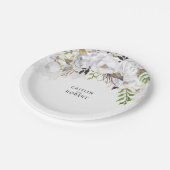 Hochzeit mit weißer und goldener Wasserfarbe Pappteller (Schrägansicht)