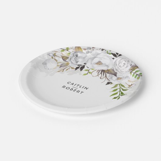 Hochzeit mit weißer und goldener Wasserfarbe Pappteller (Schrägansicht)