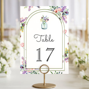 Hochzeit mit Wildblumen-Mason-Glas-Bogen Tischnummer