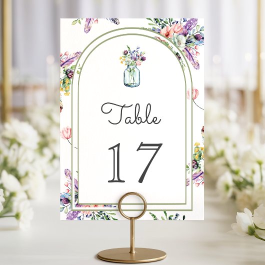 Hochzeit mit Wildblumen-Mason-Glas-Bogen Tischnummer