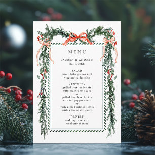 Hochzeit mit Wintergrün-Garlande Menükarte