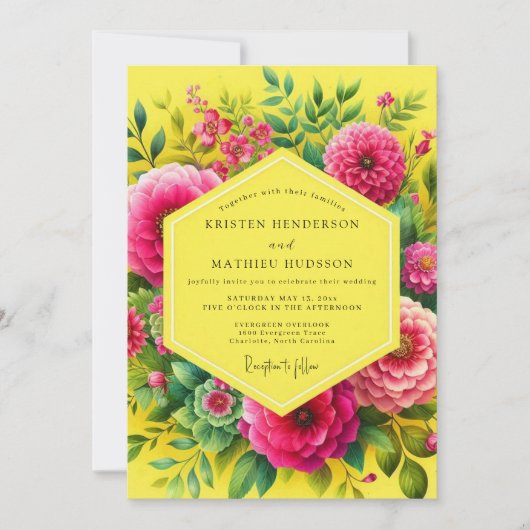 Hochzeit mit Zitronen-Vibrant-Flora Einladung (Vorderseite)